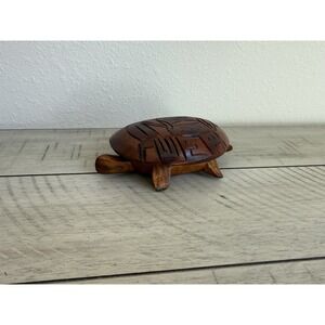 Wooden Turtle 2 Piece Trinket Box Vintage Handmade- Carved Wood RARE Puerto Rico